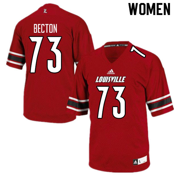 Women #73 Mekhi Becton Louisville Cardinals College Football Jerseys Sale-Red - Click Image to Close